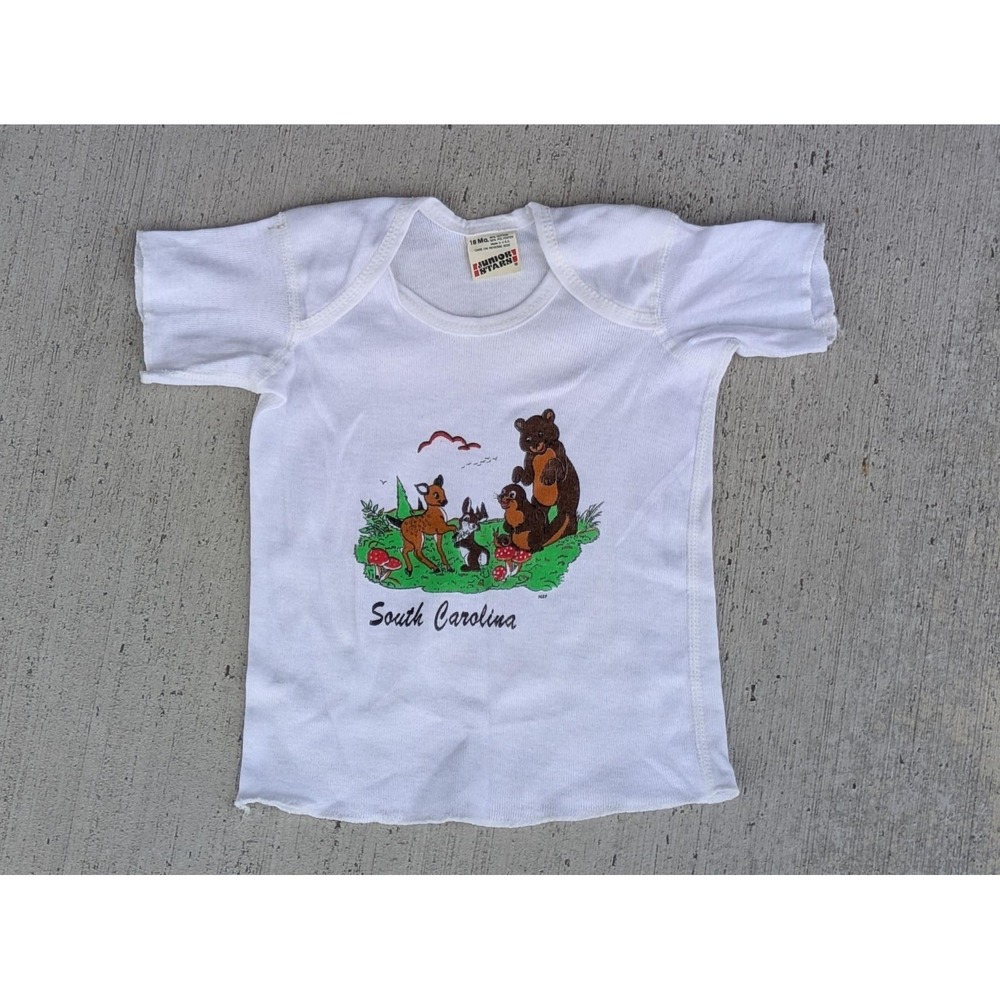 VTG Junior Stars Shirt Girls 18-24M White South Carolina Animal Graphic Tee 80s